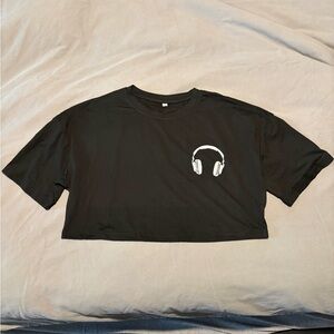 Black Crop Top with Headphone Graphic